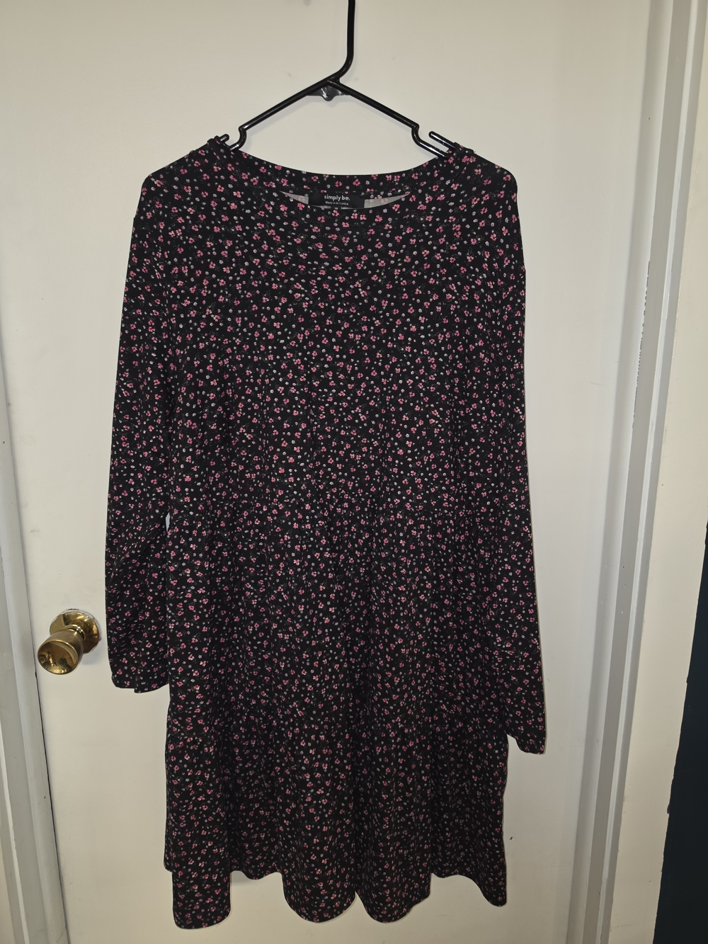 Simply Be Black Long-Sleeve Tiered Mini Dress with Pink Floral